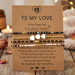 (52) Непрозрачная лаванда 4шт. 4 стили набор эластичных браслетов из стеклянного бисера, плетеный браслет из бусин для женщин, с подвеской в виде сердца из натуральной ракушки и синтетическим немагнитным гематитом., поздравительная открытка, разноцветные, 6.50 дюйм (16.5 см) ~ 11.02 дюйм (28 см)