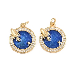 Настоящее золото 18K Латунные микро проложить кубического циркония подвески, с эмалью, планета с ракетными чарами, стойки покрытие, без кадмия и без свинца, долговечный, с целью перехода в кольце, реальный 18 k позолоченный, 18x15x3.5 мм, отверстие : 3 мм