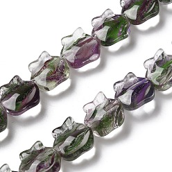 Green Inner Flower Handmade Lampwork Beads Strands, Apple, Green, 15.5x15x9mm, Hole: 1.2mm, about 24pcs/strand, 13.39 inch(34cm)