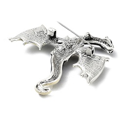Black Dragon Alloy Brooch, Enamel Pins, Antique Silver, Black, 62x58x11mm