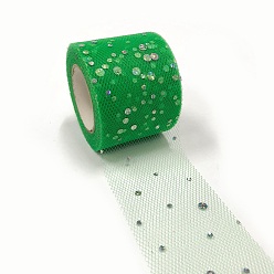 Green Glitter Sequin Deco Mesh Ribbons, Tulle Fabric, Tulle Roll Spool Fabric For Skirt Making, Green, 2 inch(5cm), about 25yards/roll(22.86m/roll)