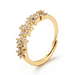 Настоящее золото 18K Регулируемое кольцо с цветком из прозрачного кубического циркония, украшения из латуни для женщин, реальный 18 k позолоченный, размер США 8 1/2 (18.5 мм)