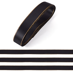 Noir 5 Ruban de satin en polyester bordé d'or, noir, 7/8 pouces (21 mm)