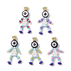 (52) Непрозрачная лаванда Подвески из стеклянных бусинок с рисунком в виде запекаемых красок, с бусинами из смолы от сглаза и железными колпачками, разноцветные, 34x18x6.5 мм, отверстие : 3 мм