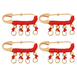 Золотой 4 шт. китайские латунные булавки с фурнитурой, с полиэстером и железной петлей, золотые, 30x46x5 мм