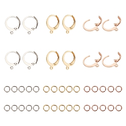 Mixed Color 304 Stainless Steel Leverback Earring Findings, with Loop and Jump Rings, Mixed Color, 14.5x12.5x2mm, Hole: 1.2mm, 90pcs/box