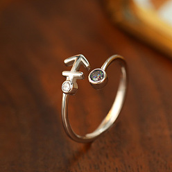 Стрелец Кольца-манжеты из стерлингового серебра с родиевым покрытием, инкрустированные кубическими цирконами, созвездий, платина, Стрелец, внутренний диаметр: 925 мм