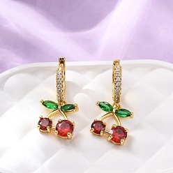 Золотой Латунные микро проложить серьги обруча кубического циркония, вишня, без кадмия и без свинца, стойки покрытие, долговечный, золотые, 25x11 мм