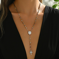 Human 201 шарик ожерелья из нержавеющей стали четки, портрет кисточка крест ожерелье винтаж панк мода женские y ожерелья, серебро , святой, 21.46 дюйм (54.5 см)