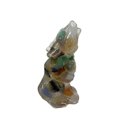 Натуральный Агат Украшение для дисплея волка из смолы, с натуральной агатовой крошкой внутри для украшения стола домашнего офиса, 15x25x50 мм