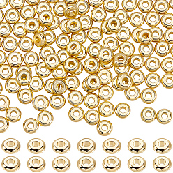 Настоящее золото 18K Латунные бусины, без кадмия и без свинца, долговечный, диск, реальный 18 k позолоченный, 4x1.5 мм, отверстие : 1.5 мм, 300 шт