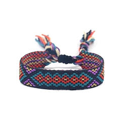 Темно-бирюзовый Женские браслеты на плоской подошве из полиэстера в этническом стиле с ромбическим шнуром, регулируемый браслет с кисточкой, темные бирюзовый, 5-7/8 дюйм (15 см)