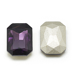 Tanzanite Pointed Back Glass Rhinestone Cabochons, Faceted, Rectangle Octagon, Tanzanite, 14x10x4mm