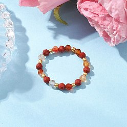 Красный Агат Растягивающиеся кольца из натурального сердолика, со стеклянными бисеринами, граненые круглые, внутренний диаметр: 20 мм