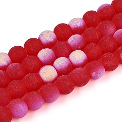 Красный Матовые прозрачные стеклянные бусины, круглые, с половиным покрытием, с покрытием AB цвета, красные, 6~6.5 мм, отверстие : 0.9 мм, около 67~70 шт / нитка, 14.57~15.16'' (37~38.5 см)