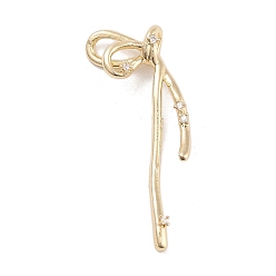 Настоящее золото 14K Подвески из латуни с прозрачным фианитом, без кадмия, без никеля и без свинца, бантом, реальный 14 k позолоченный, 39x18.5x6.5 мм, отверстие : 2x3 мм