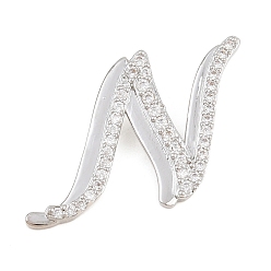 Letter N Pendentifs en laiton zircon cubique transparent, charmes de lettre, plaqué longue durée, crémaillère plaquage, sans plomb et sans cadmium, platine, lettre n, 22x30x6.5mm, Trou: 3mm