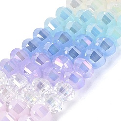 Mixed Color Electroplate Mixed Styles Glass Beads Strands, Lantern, Faceted, Mixed Color, 8~8.5x6~6.5mm, Hole: 1~1.4mm, about 52~56pcs/strand, 13.58~14.37 inch(34.5~36.5cm)