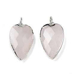 Quartz Crystal Natural Quartz Crystal Pendants, with Brass Edge Loops, Faceted, Heart Charms, 23~23.5x12~12.5x5.5mm, Hole: 3mm
