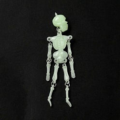 Aquamarine Halloween Luminous PVC Skeleton Pendants, Glow in the Dark, with Iron Link Rings, Aquamarine, 100x26.5x15mm, Hole: 1.6mm