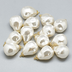Creamy White ABS Plastic Imitation Pearl Pendants, with Brass Findings, teardrop, Real 18K Gold Plated, Creamy White, 21.5x14x14mm, Hole: 0.5mm