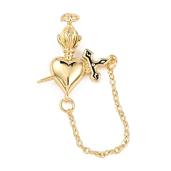 Настоящее золото 18K Латунь эмаль подвески, сердечный меч, стойки покрытие, долговечный, без свинца и без кадмия, реальный 18 k позолоченный, 41x21.5x3 мм, отверстие : 3.5 мм