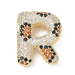 Letter R Латунные микро проложить кубического циркония подвески, долговечный, стойки покрытие, письмо амулеты, реальный 18 k позолоченный, Буква R, 22.5x18x6.5 мм, отверстие : 5.2x3 мм