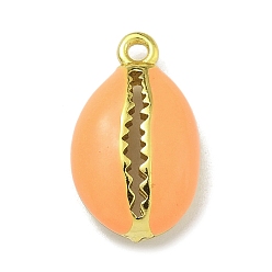 Сэнди Коричневый Подвески из латуни с эмалью в стойку, долговечный, без свинца и без кадмия, реальный 18 k позолоченный, формы раковины, песчаный коричневый, 15.5x9x4.5 мм, отверстие : 1.2 мм