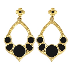 Черный Вакуумное покрытие pvd 304 серьги-гвоздики с эмалированными цветами из нержавеющей стали, со стразами, чёрные, 57x32 мм