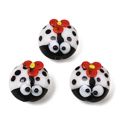 White Handmade Lampwork Beads, Ladybug, White, 14.5x15x10mm, Hole: 1.8mm