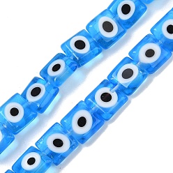 Озёрно--синий Ручной сглаза бусины бисер нитей, квадратный, Плут синий, 7.5~8x7.5~8x3 мм, отверстие : 0.6 мм, около 48 шт / нитка, 14.37~14.53'' (36.5~36.9 см)