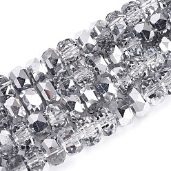 с Платиновым Покрытием Гальванизируйте прозрачное стекло бисер нитей, рондель, граненые, с половиным покрытием, с покрытием платиным, 7.5~8x4.5~5.5 мм, отверстие : 1.2~1.4 мм, около 34~37 шт / нитка, 7.09~7.28 дюйм (18~18.5 см)
