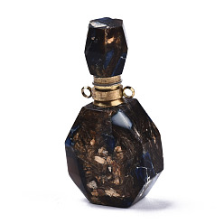 Coffee Assembled Synthetic Pyrite and Imperial Jasper Openable Perfume Bottle Pendants, with Brass Findings, Dyed, Coffee, capacity: 1ml(0.03 fl. oz), 40~41x19.5~20x14~14.5mm, Hole: 1.8mm, Capacity: 1ml(0.03 fl. oz)