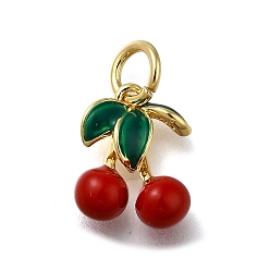 Настоящее золото 18K Латунь эмаль прелести, с прыжковых колец, долговечный, стойки покрытие, без свинца и без кадмия, вишневое очарование, реальный 18 k позолоченный, 12x9x4.5 мм, отверстие : 3.5 мм