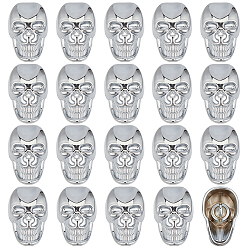 Platinum 20Pcs Alloy Shank Buttons, Skull, 1-Hole, Platinum, 24~25.5x16x14mm, Hole: 2~3mm