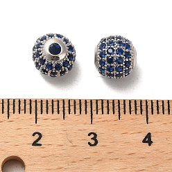 Bleu Foncé Plaqué rhodium 925 perles en argent sterling micro pavées de zircones cubiques, ronde, Platine plaqué, bleu foncé, 8x7.5mm, Trou: 2.2mm