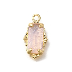 Лавандовый румянец Латунь стекло амулеты, прямоугольник амулеты, реальный 14 k позолоченный, граненые, лавандовый румянец, 15x8x3.5 мм, отверстие : 1.4 мм
