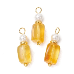Золотой Подвески из натурального янтаря, прямоугольные подвески с латунными петлями, золотые, 19x5.5~6.5x4.5~6 мм, отверстие : 2 мм