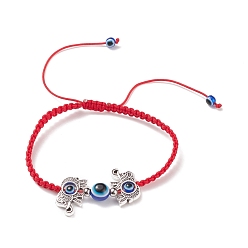 Evil Eye Браслет из плетеных бусин из смолы сглаза и сплава, регулируемый браслет для женщин, Рисунок с изображением слона, внутренний диаметр: 2-1/8~3-3/4 дюйм (5.3~9.5 см)
