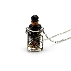 Черный Светящиеся прямоугольные ожерелья в виде флаконов для духов лэмпворк, с цепями из нержавеющей стали, чёрные, 23.62 дюйм (60 см), Кулон : 15x27 мм, емкость: 0.5 мл (0.02 жидких унций)