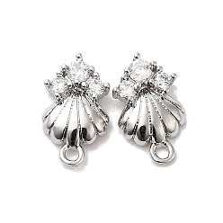 Платина Фурнитура для сережек-гвоздиков из латуни с кубическим цирконием, без кадмия, без никеля и без свинца, формы раковины, платина, 12x7 мм, отверстие : 1 мм, штифты : 0.5x12 мм