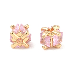 Настоящее золото 18K Латунные микро проложить кубического циркония бусы, без кадмия, без никеля и без свинца, квадратный, розовый жемчуг, реальный 18 k позолоченный, 5.5x5.5x5 мм, отверстие : 1.2 мм