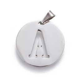 Letter A Anlaufgeschützt 201 Anhänger aus Edelstahl, flach rund mit Brief, Edelstahl Farbe, Buchstabe a, 20x1.3 mm, Bohrung: 4x3 mm