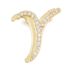 Letter Y Pendentifs en laiton zircon cubique transparent, charmes de lettre, plaqué longue durée, crémaillère plaquage, sans plomb et sans cadmium, réel 18 k plaqué or, Lettre Y, 23.5x22.5x6.5mm, Trou: 3mm