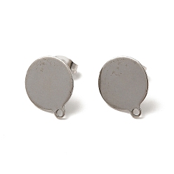 Нержавеющая Сталь Цвет Не тускнеет 201 фурнитура для сережек-гвоздиков из нержавеющей стали, с 304 штифтом из нержавеющей стали, горизонтальной петлей и фрикционными ушными гайками, плоско-круглые, цвет нержавеющей стали, 14.5x12 мм, отверстие : 1.4 мм, штифты : 0.7 мм