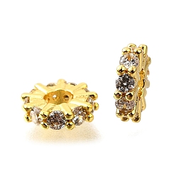 Золотой Плоский круглый латунь микро проложить кубический цирконий spacer бисер, стойки покрытие, долговечный, золотые, 8x2.5 мм, отверстие : 3.5 мм