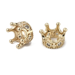 Light Gold Латунные микро проложить Цирконий Европейский бисером, корона, бусины с большим отверстием, без свинца и без кадмия, золотой свет, 7x11.5x10 мм, отверстие : 6.5 мм
