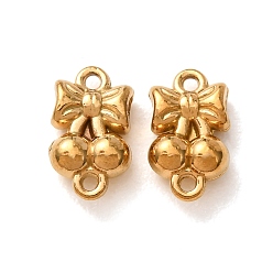 Chapado en Oro Real 18K 304 colgantes de conector de acero inoxidable, cereza con lazos, revestimiento de iones (ip), larga duración plateado, real 18 k chapado en oro, 10.5x6x3.5 mm, agujero: 1 mm