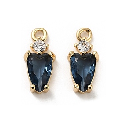 Морской Синий Латунные микро проложить кубического циркония подвески, со стеклом, слезинки, Marine Blue, 13.5x6x3.5 мм, отверстие : 1.4 мм