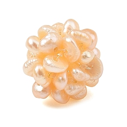 Pêche Perles tissées de perles de culture d'eau douce naturelles, perles de cluster, ronde, peachpuff, 10~11.5mm, Trou: 2mm